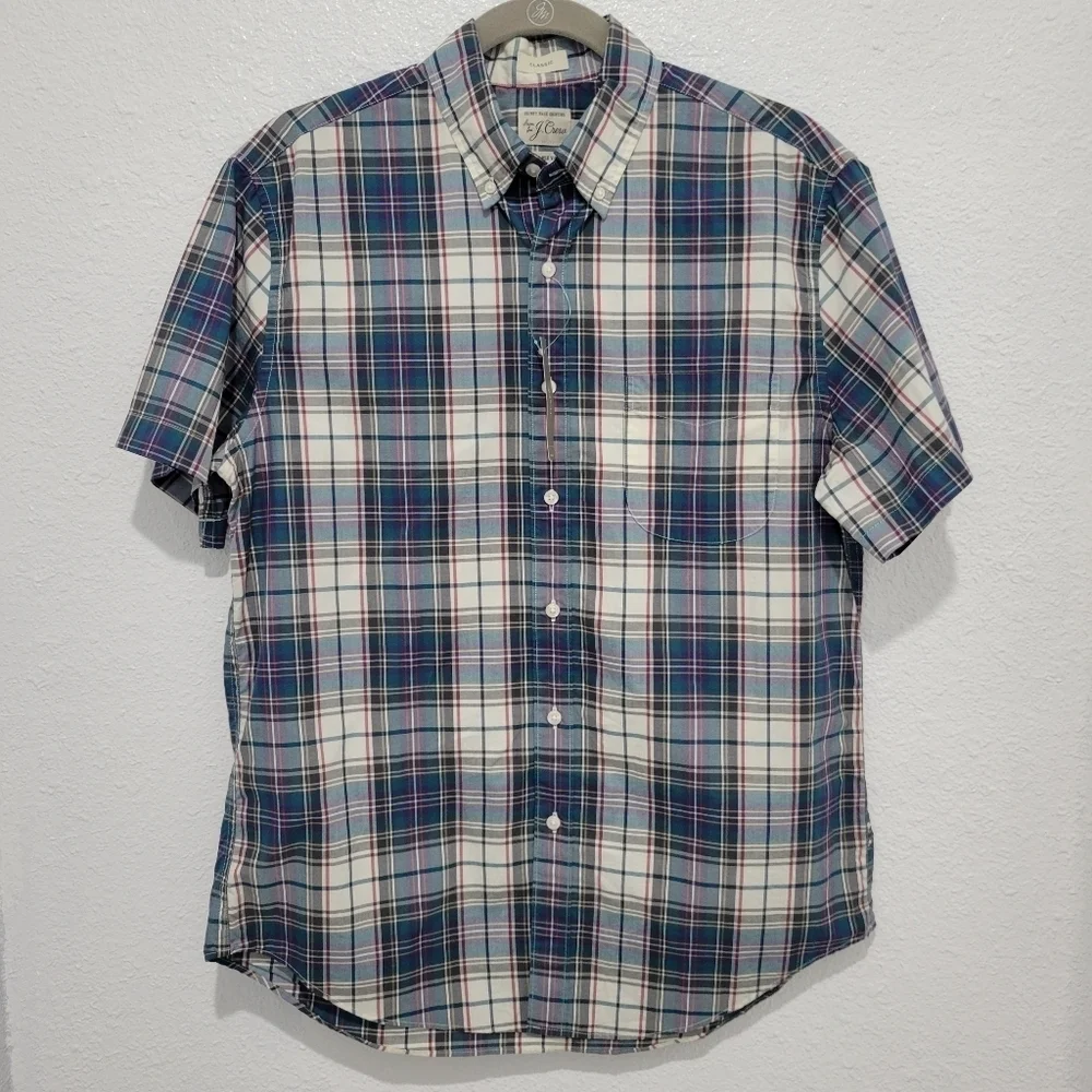 J. Crew Secret Wash Cotton Poplin Short Sleeve Shirt 100% Cotton